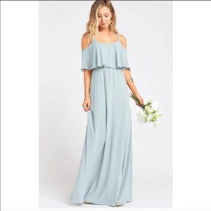 SMYM Caitlin Ruffle Maxi Dress Silver Sage Sz XL